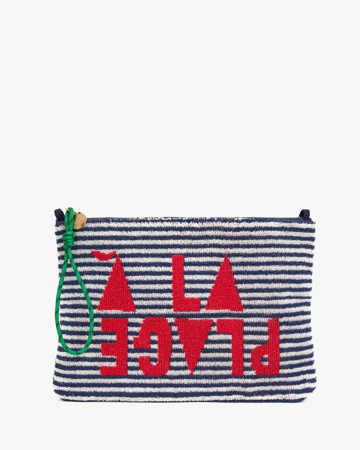 Clare V. - A La Plage Flat Clutch Terry Cloth in Deep Dive/Cream - Kalifornia Jean Bar