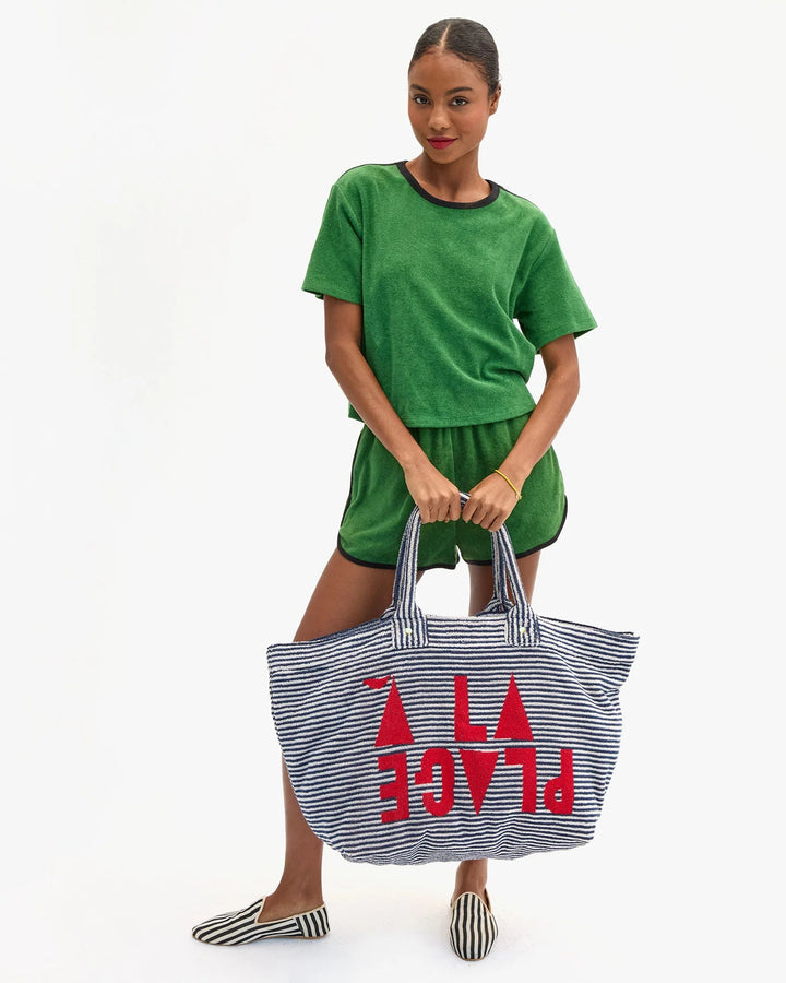 Clare V. - A La Plage La Cote Tote in Deep Dive/Cream - Kalifornia Jean Bar