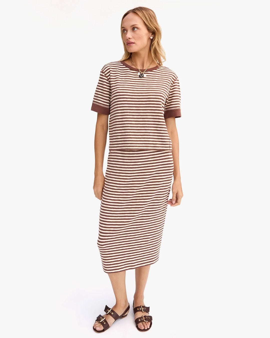 Clare V. - Brown & Cream Le Tube Skirt - Kalifornia Jean Bar