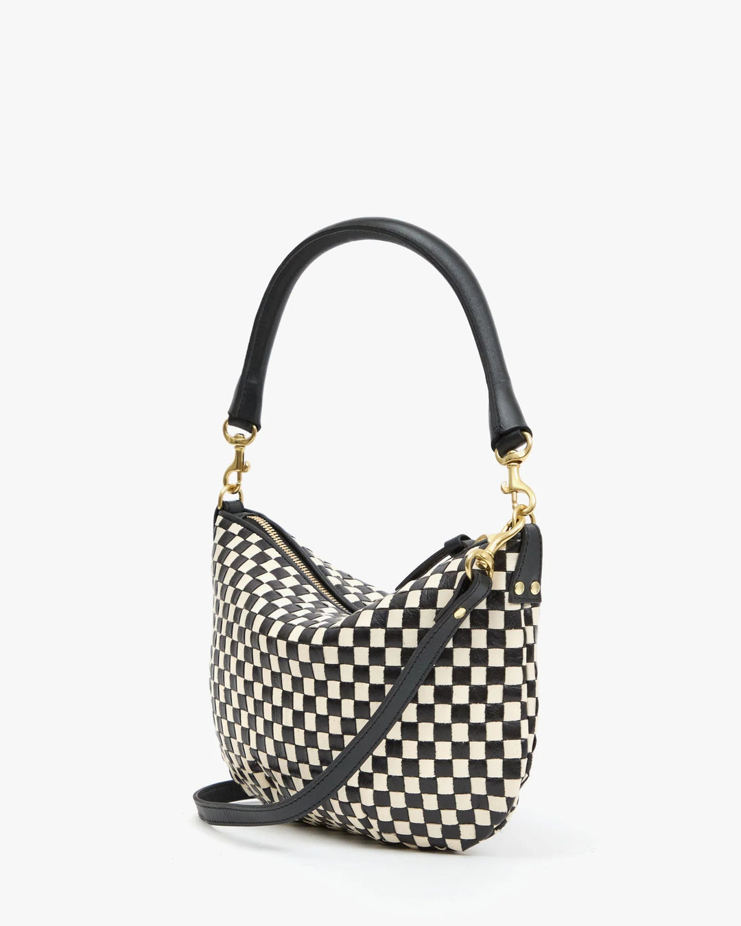 Clare V - Petit Moyen Messenger Black/Cream Woven Check Bag - Kalifornia Jean Bar