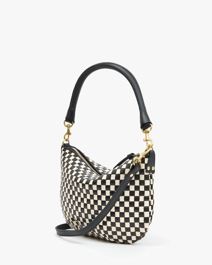 Clare V - Petit Moyen Messenger Black/Cream Woven Check Bag - Kalifornia Jean Bar