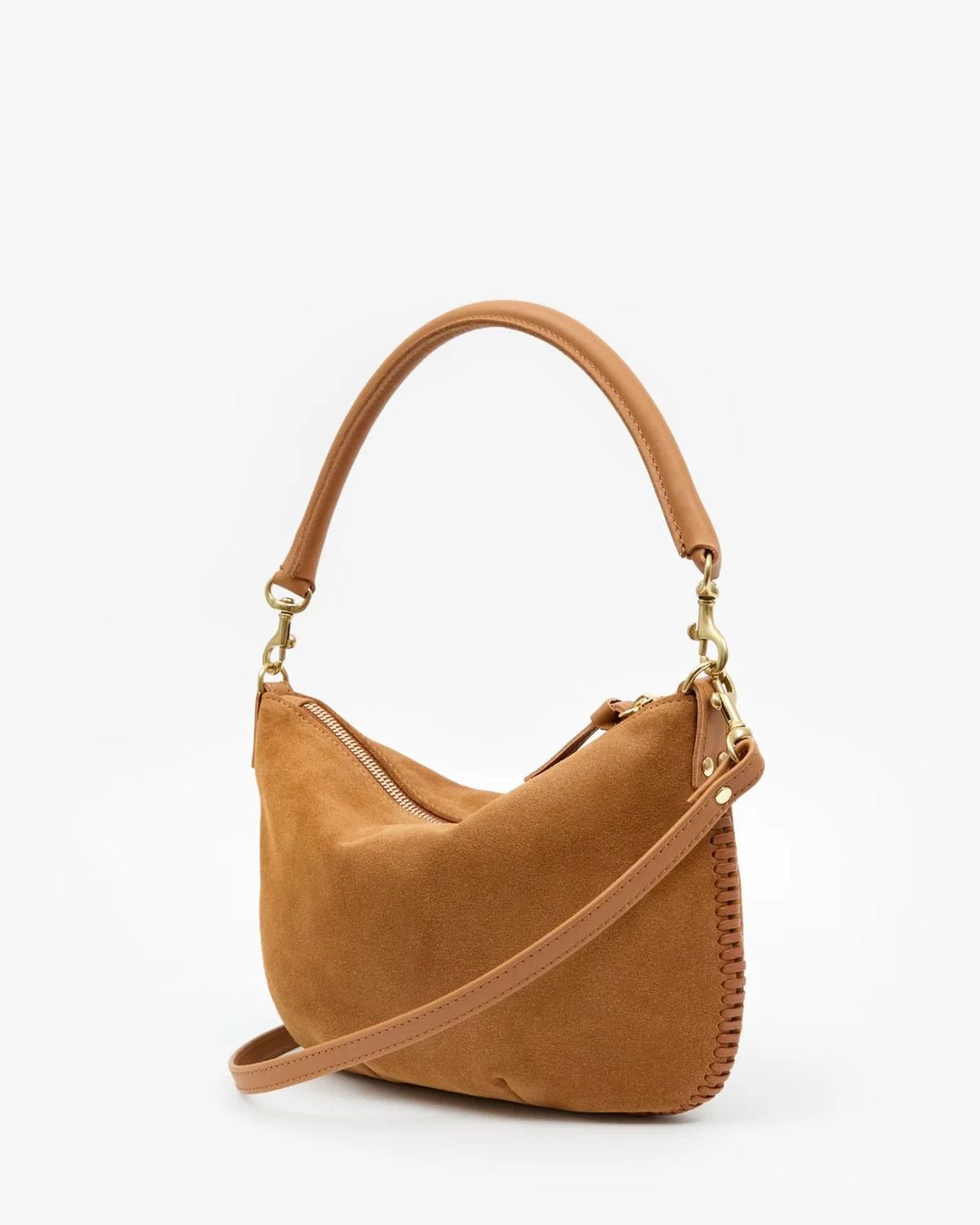 Clare V. - Petit Moyen Messenger Caramel Suede Whipstitch - Kalifornia Jean Bar
