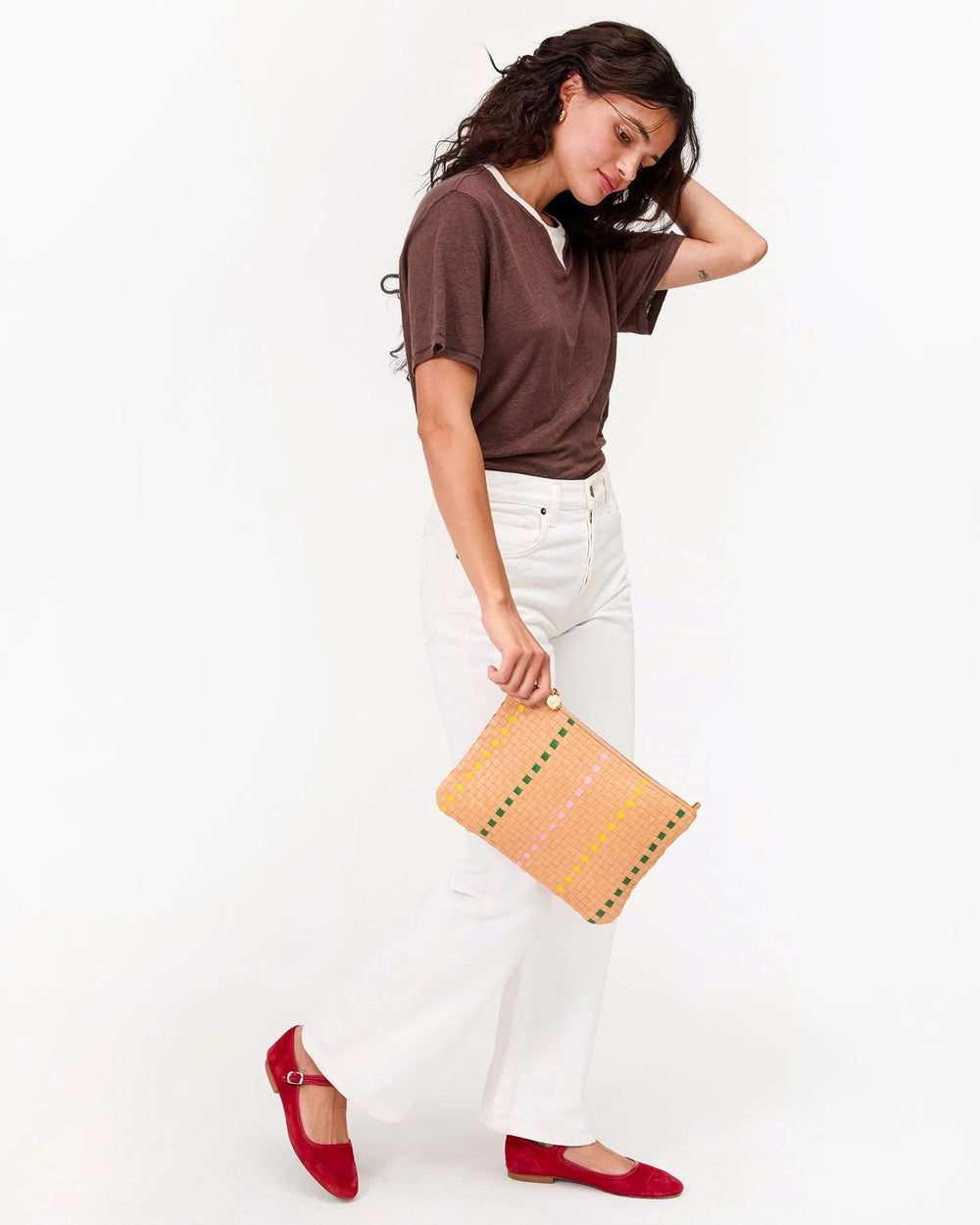 Clare V. - Stripe Bisque Flat Clutch with Tabs - Kalifornia Jean Bar
