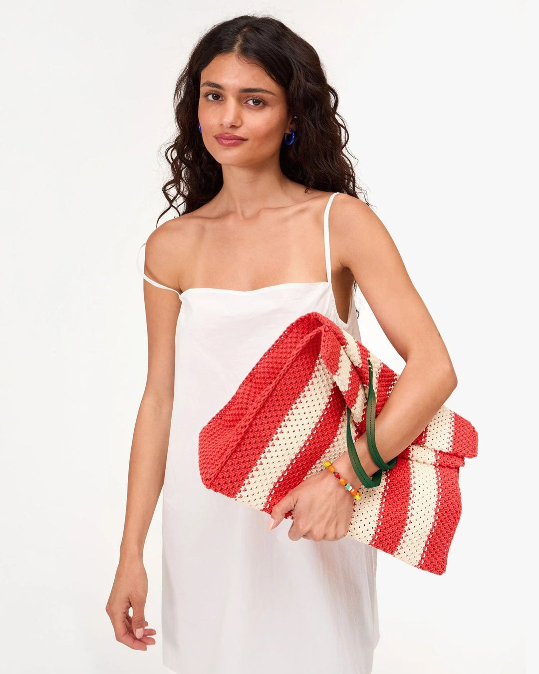 Clare V - Summer Simple Tote in Cream/Bright Poppy - Kalifornia Jean Bar