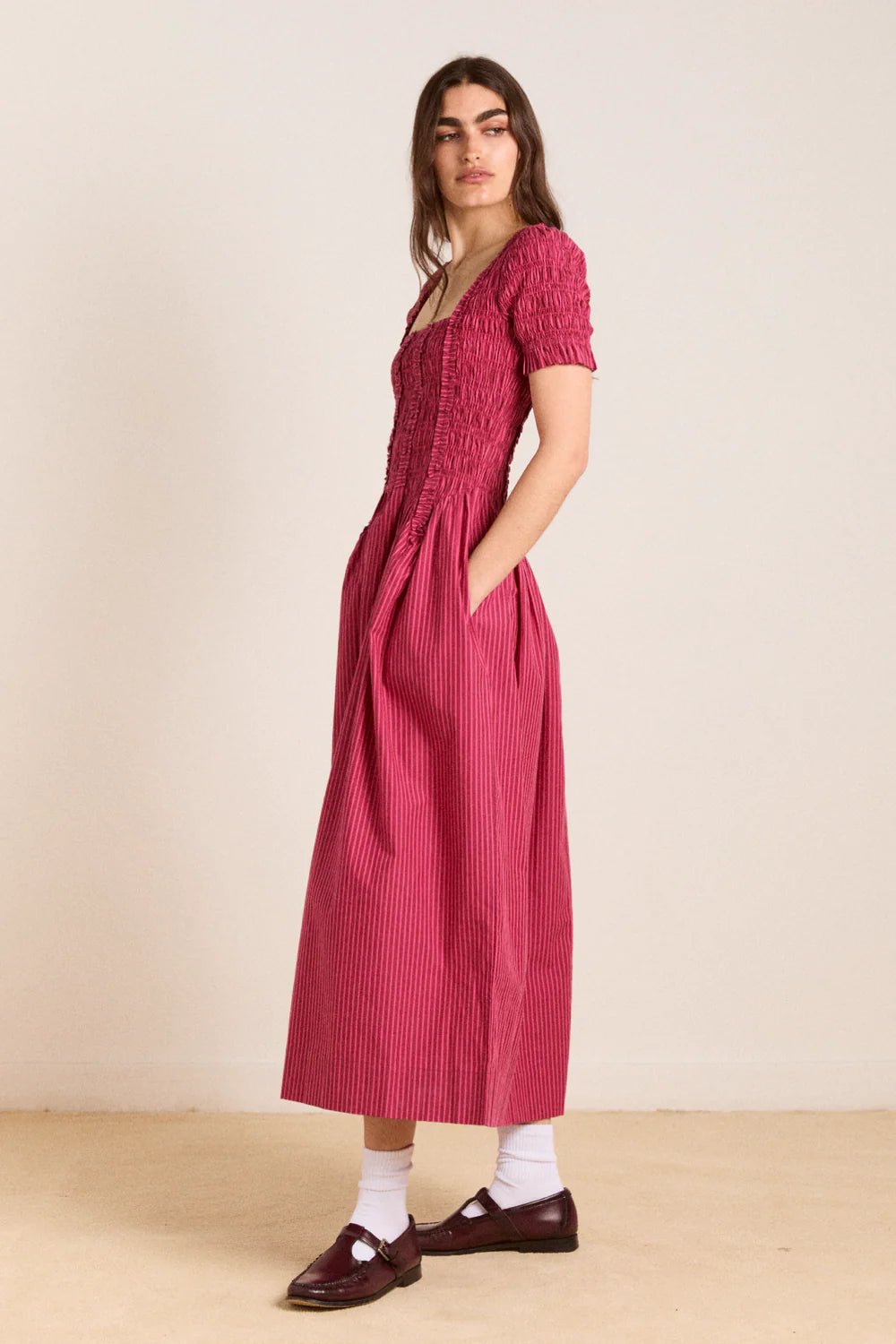 Damson Madder - Berry Business Raphaela Ruffle Midi Dress - Kalifornia Jean Bar