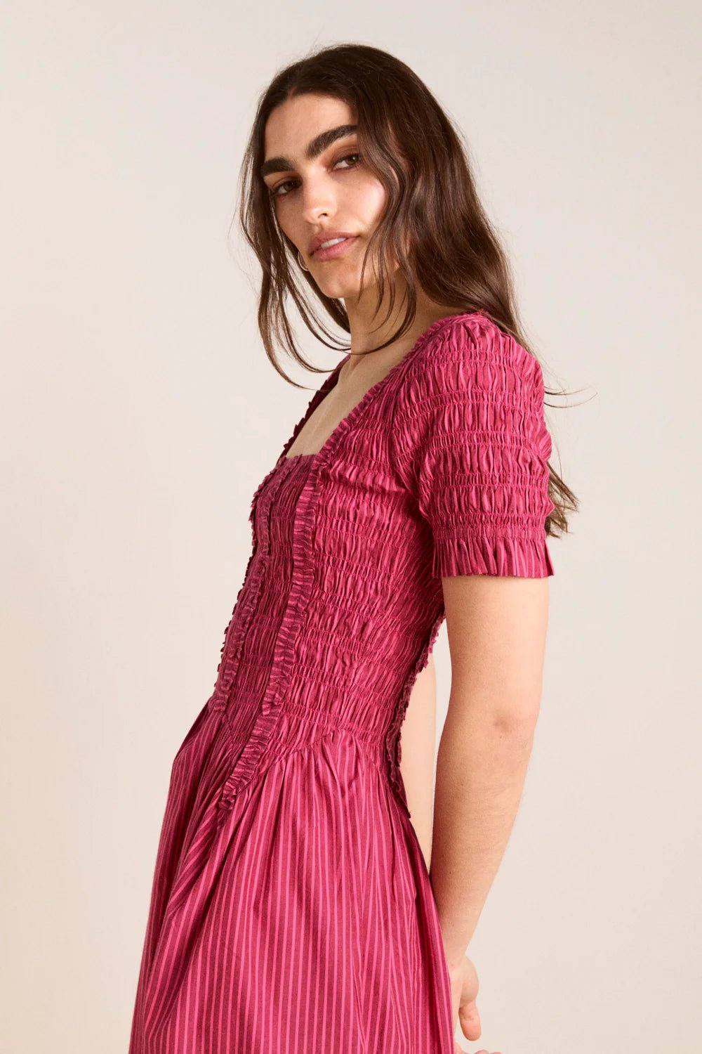 Damson Madder - Berry Business Raphaela Ruffle Midi Dress - Kalifornia Jean Bar