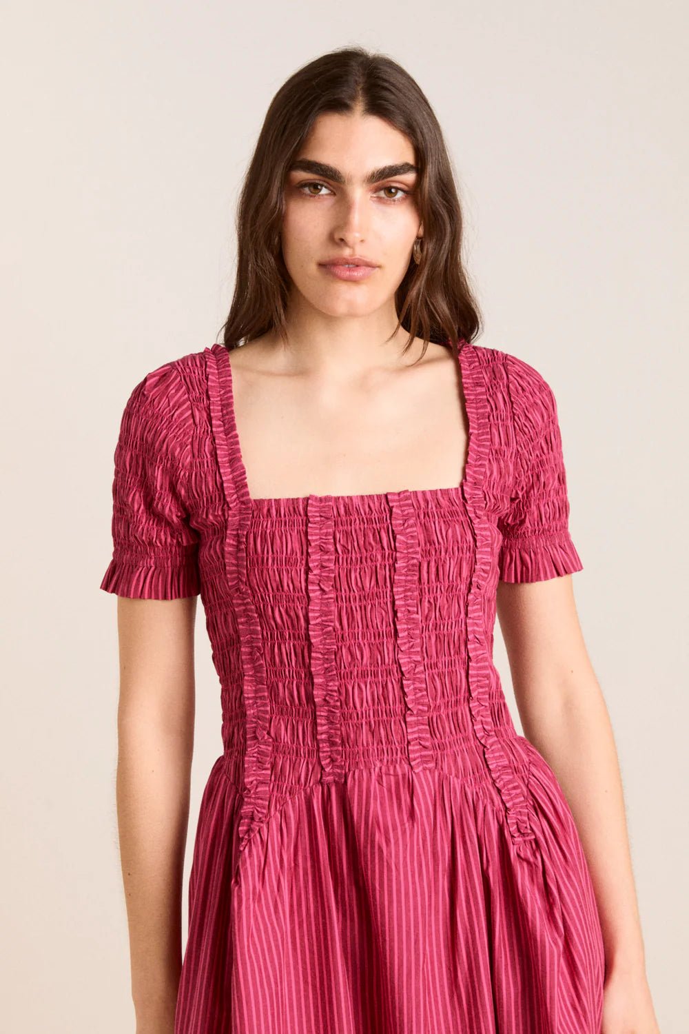 Damson Madder - Berry Business Raphaela Ruffle Midi Dress - Kalifornia Jean Bar