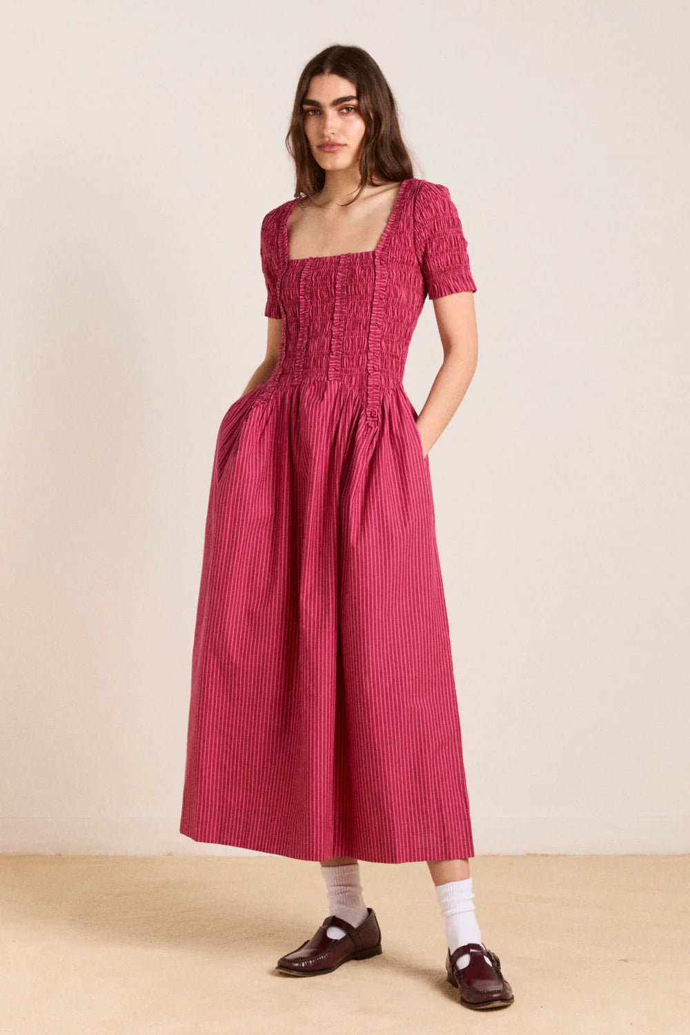 Damson Madder - Berry Business Raphaela Ruffle Midi Dress - Kalifornia Jean Bar