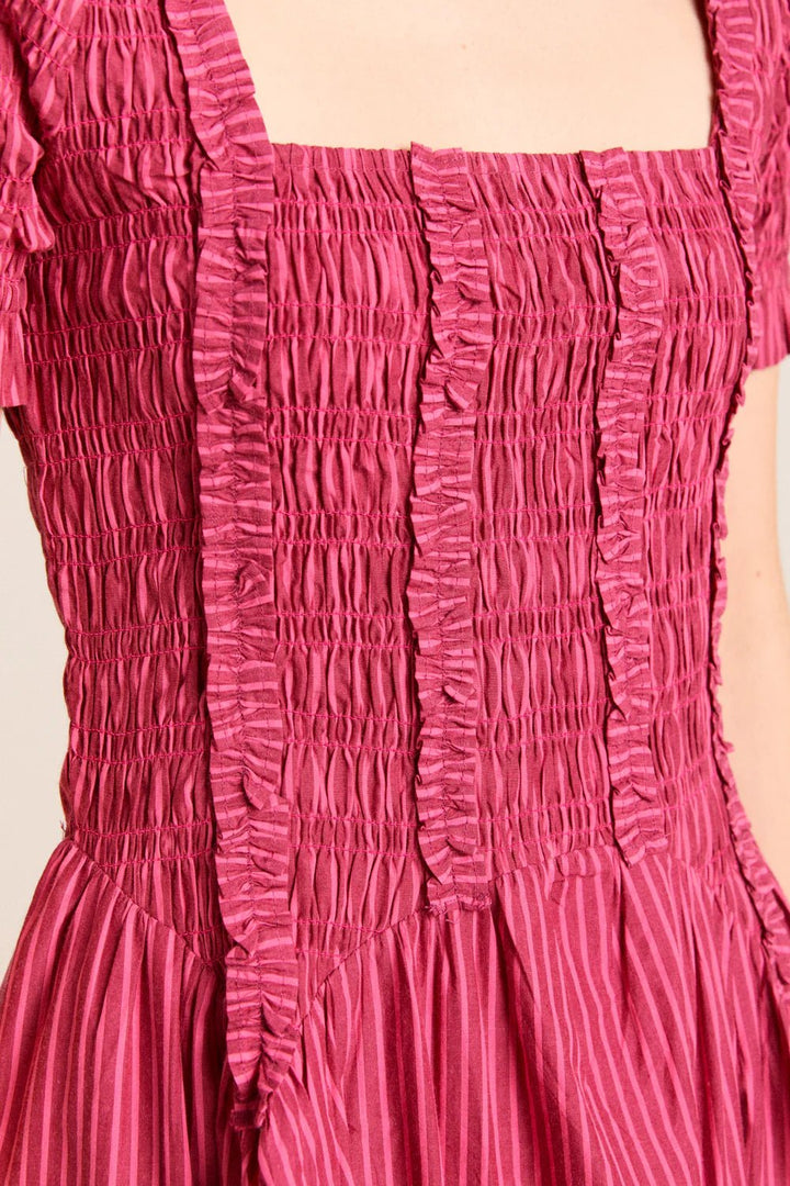 Damson Madder - Berry Business Raphaela Ruffle Midi Dress - Kalifornia Jean Bar