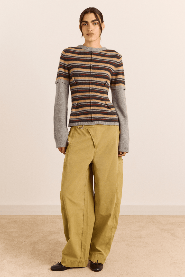 Damson Madder - Clara Striped Double Sleeve Merino Wool Jumper - Kalifornia Jean Bar