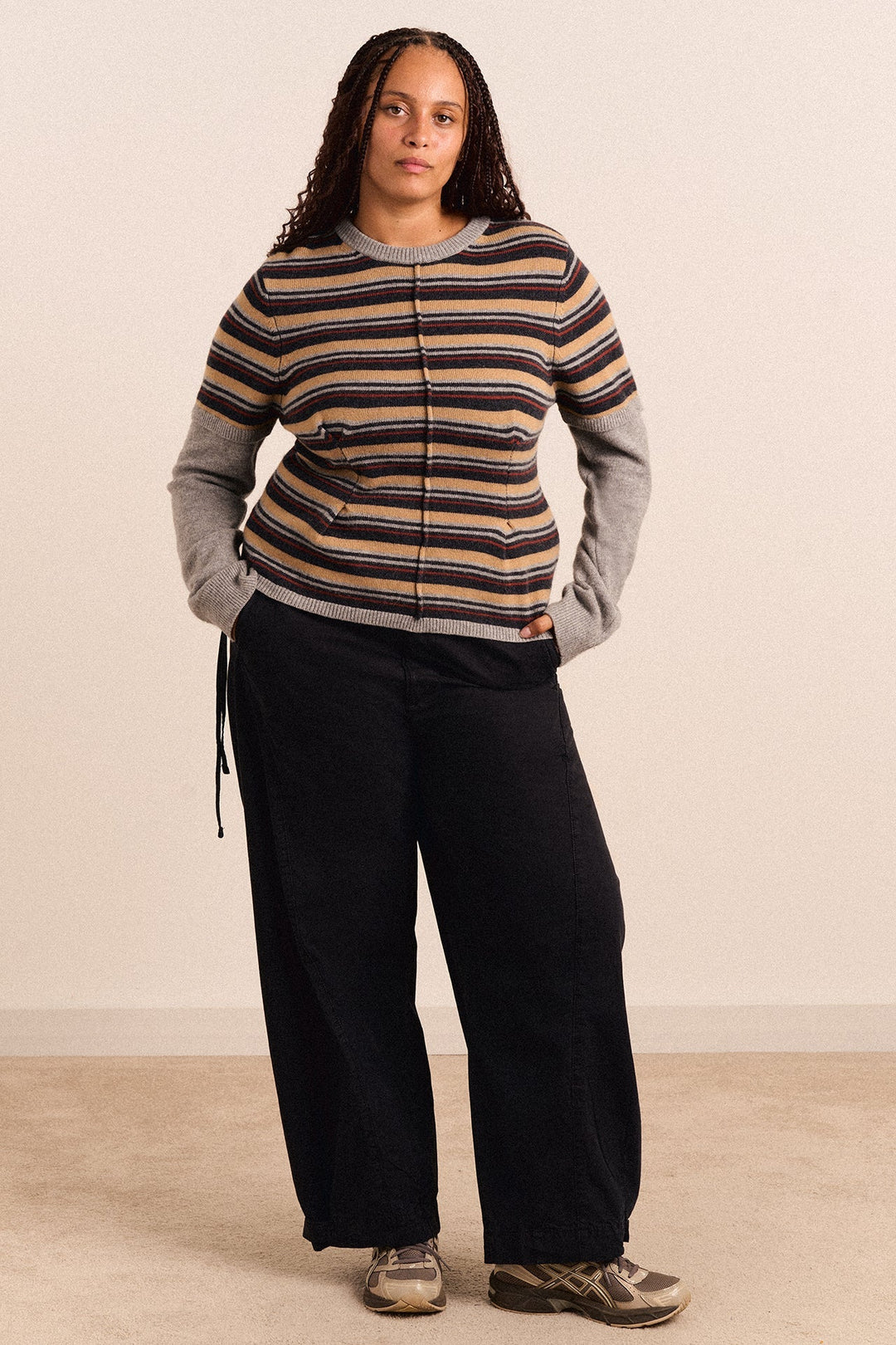Damson Madder - Clara Striped Double Sleeve Merino Wool Jumper - Kalifornia Jean Bar