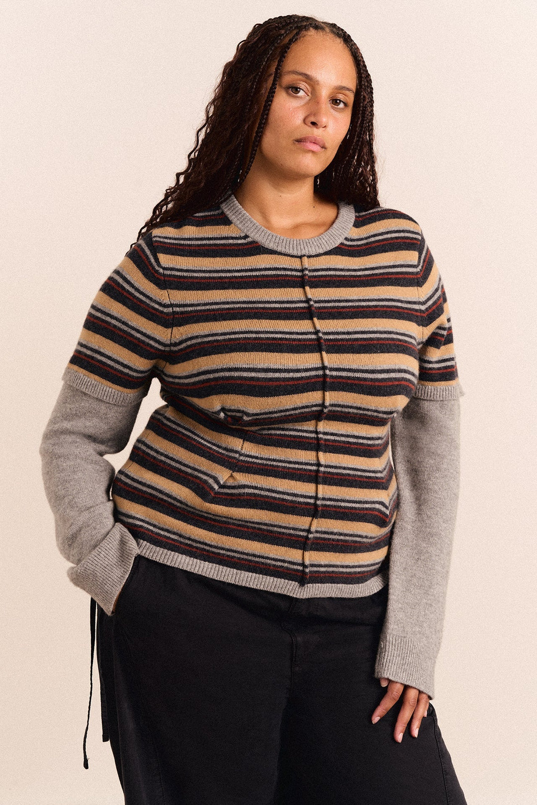 Damson Madder - Clara Striped Double Sleeve Merino Wool Jumper - Kalifornia Jean Bar