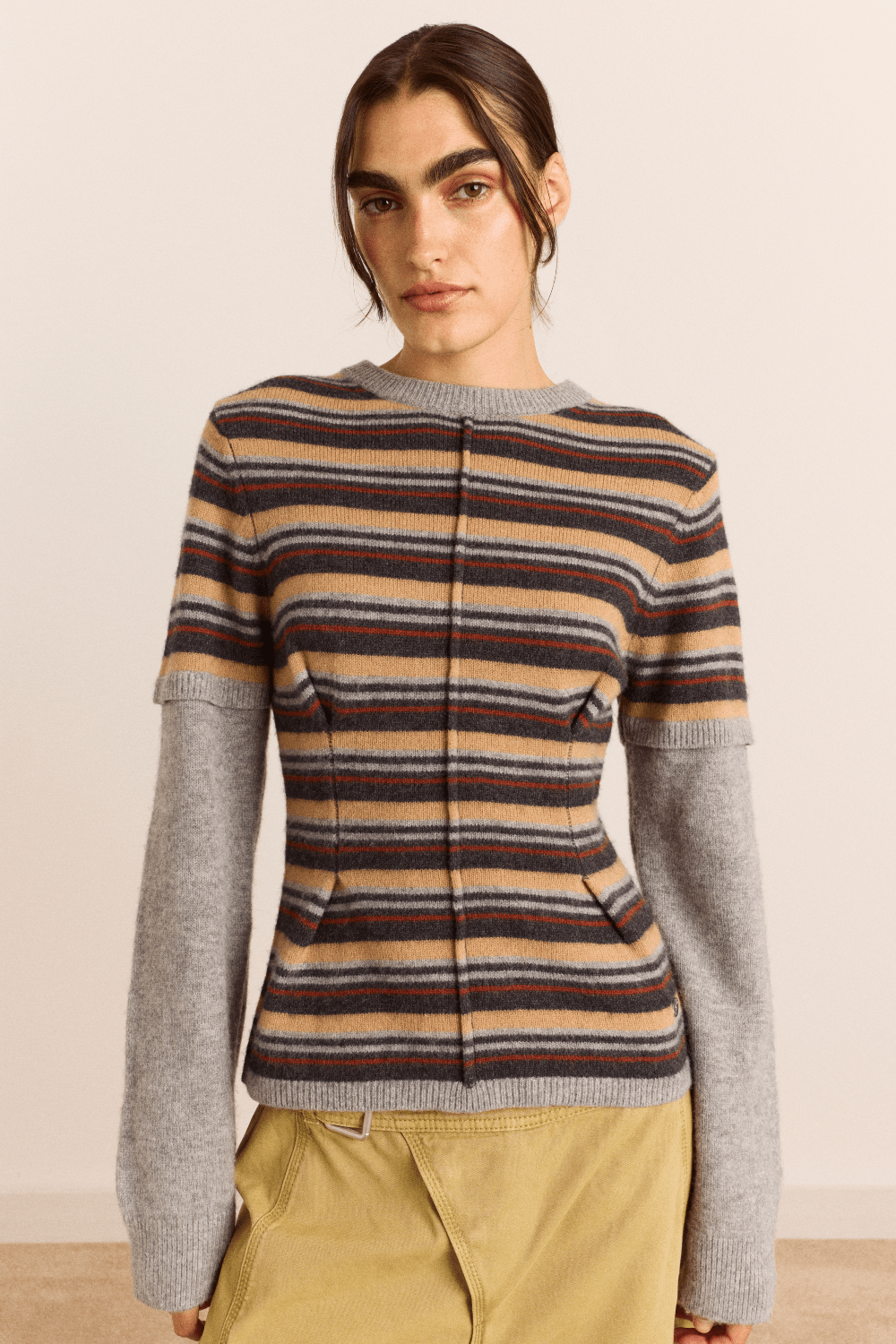 Damson Madder - Clara Striped Double Sleeve Merino Wool Jumper - Kalifornia Jean Bar