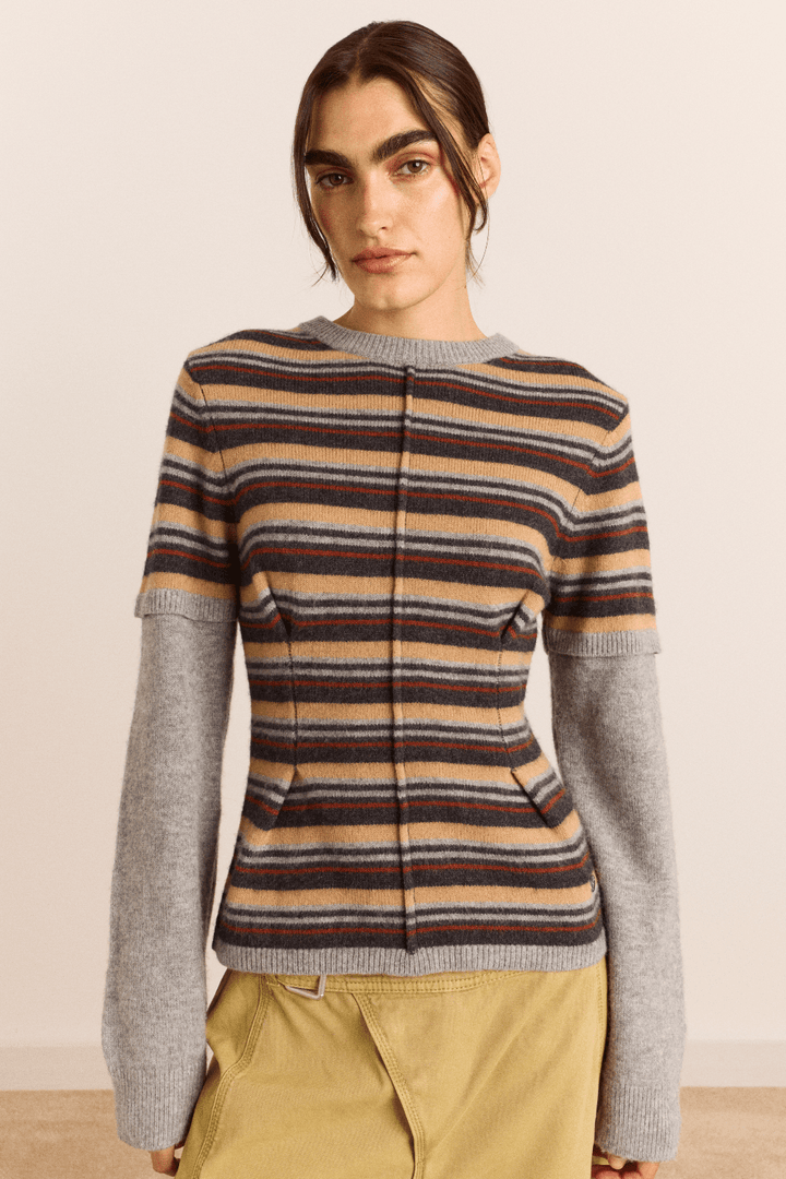 Damson Madder - Clara Striped Double Sleeve Merino Wool Jumper - Kalifornia Jean Bar
