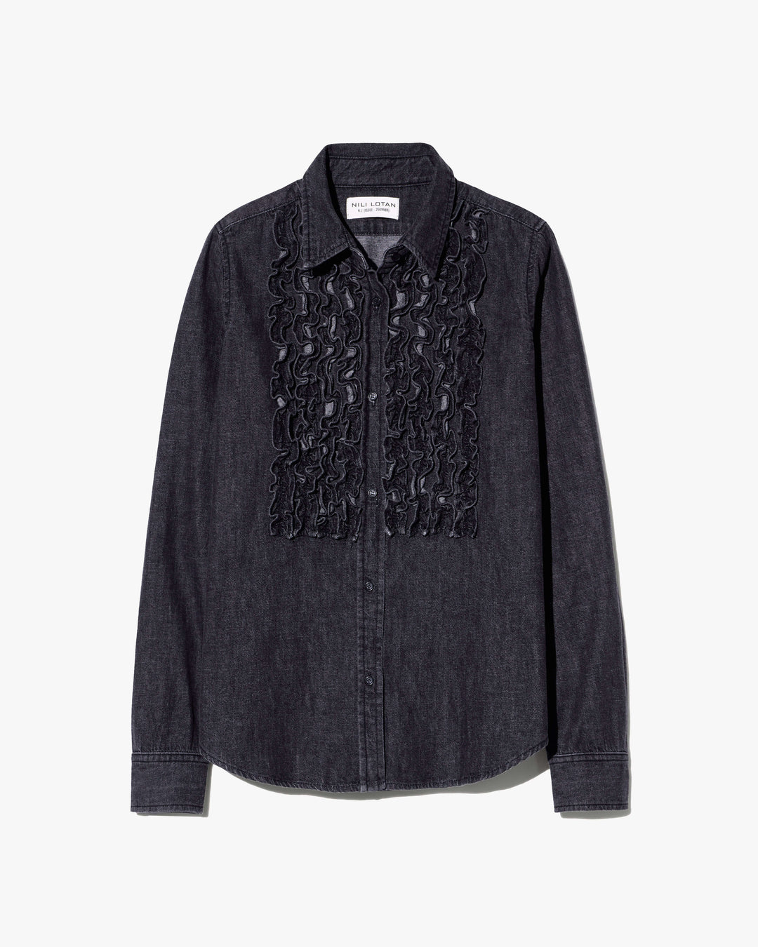 Nili Lotan - Emilie Denim Ruffle Shirt Faded Black