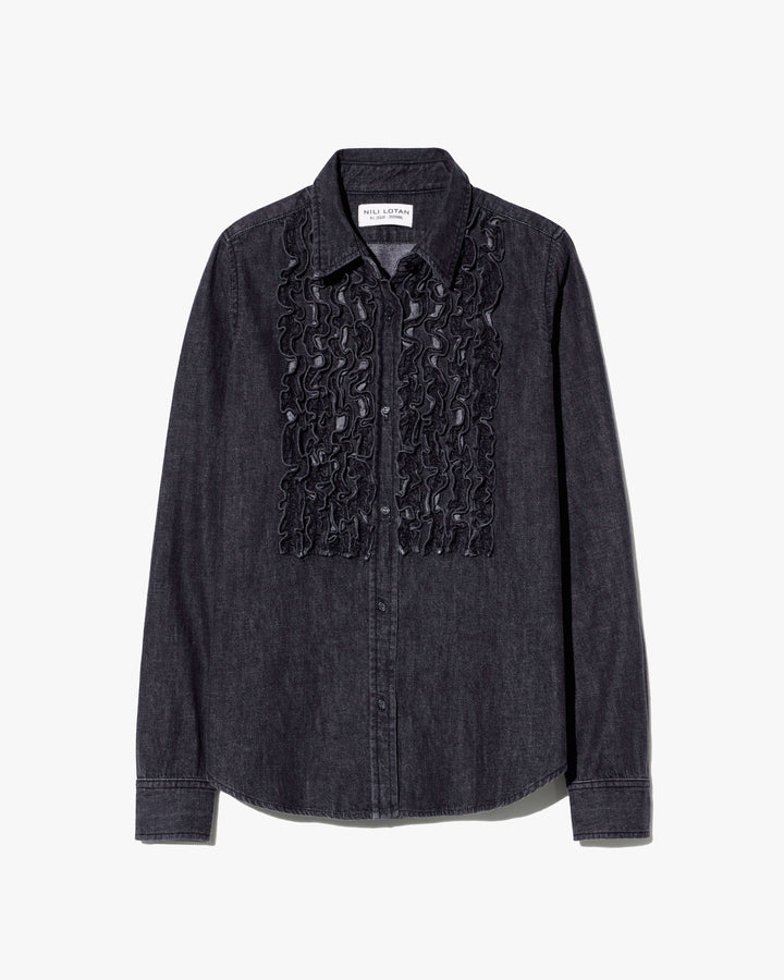 Nili Lotan - Emilie Denim Ruffle Shirt Faded Black