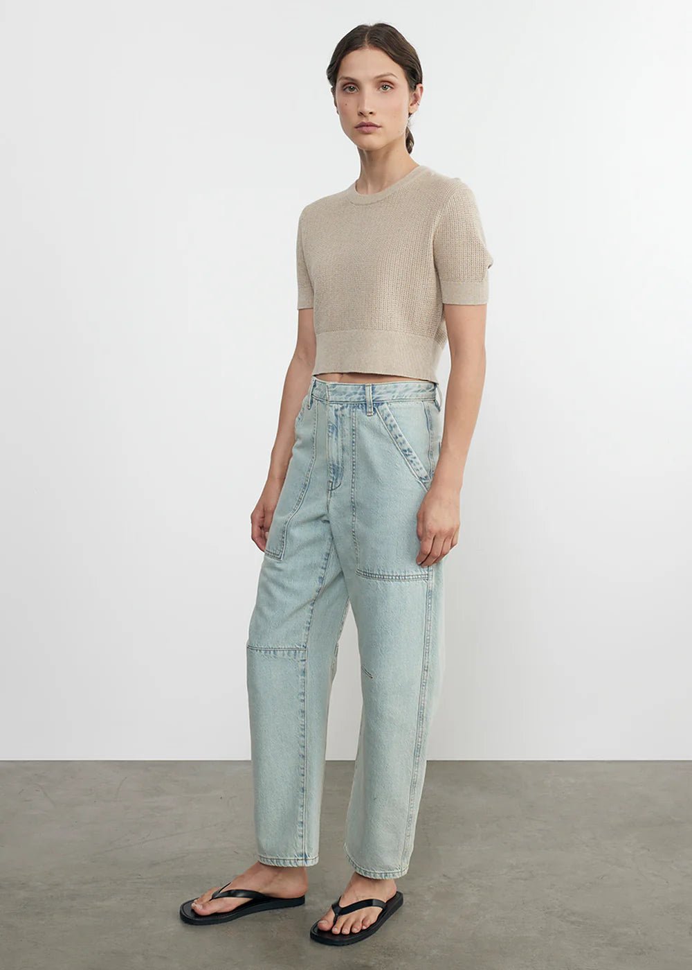 Enza Costa - Linen Open Knit Cropped S/S Basalt - Kalifornia Jean Bar