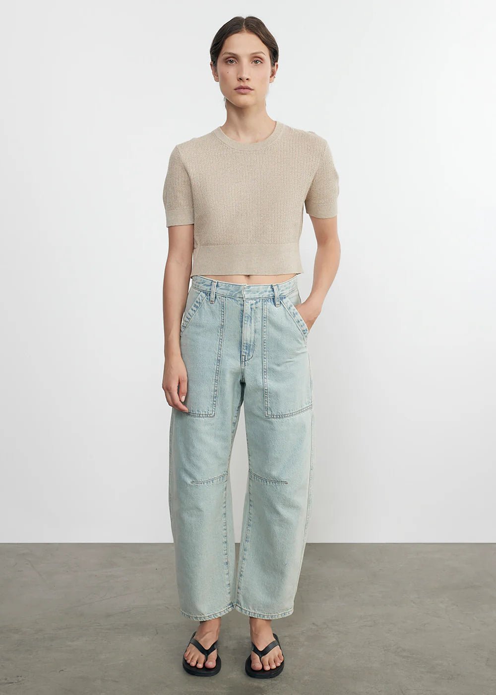 Enza Costa - Linen Open Knit Cropped S/S Basalt - Kalifornia Jean Bar