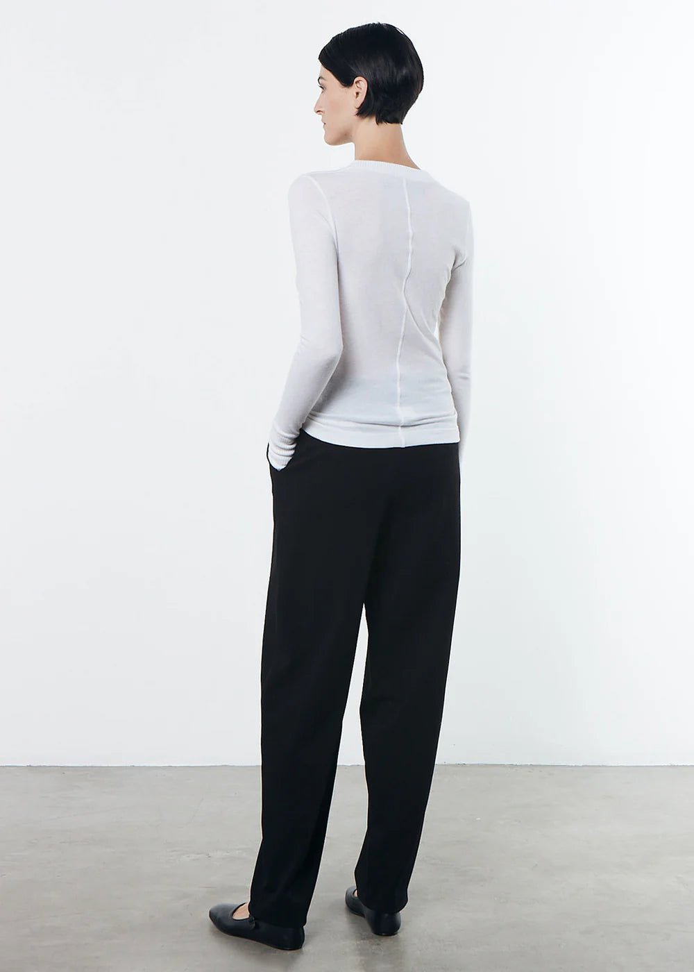 Enza Costa - White Cashmere Cuffed U Shirt - Kalifornia Jean Bar