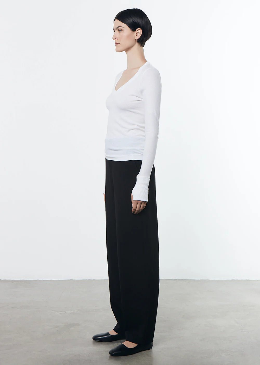 Enza Costa - White Cashmere Cuffed U Shirt - Kalifornia Jean Bar