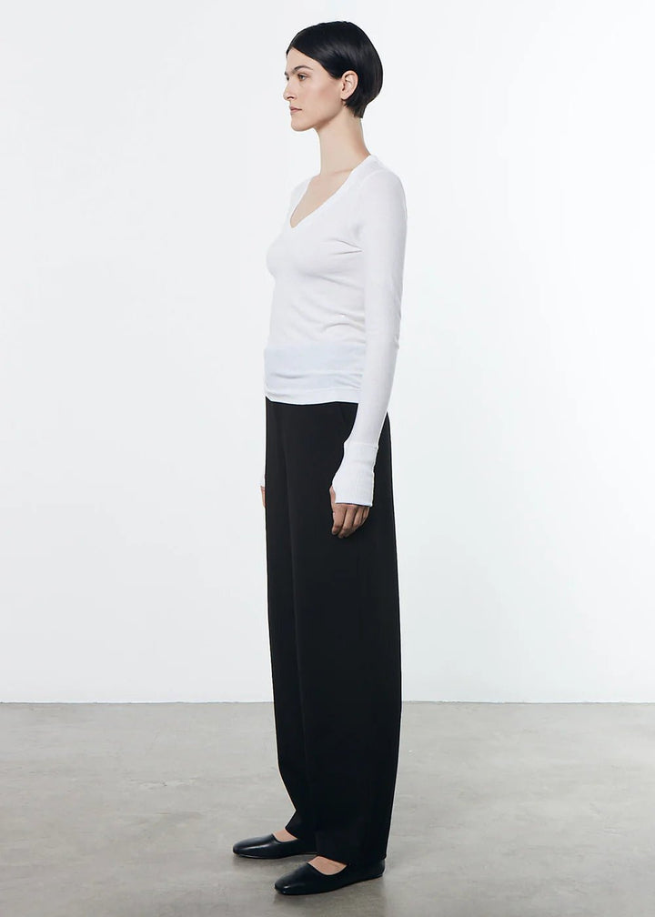 Enza Costa - White Cashmere Cuffed U Shirt - Kalifornia Jean Bar