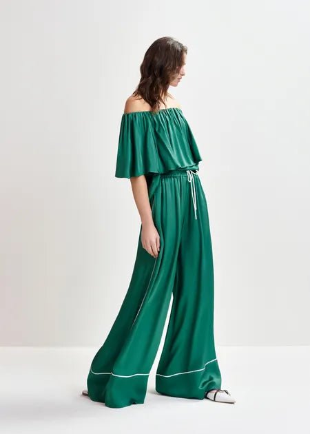 Essentiel Antwerp - Dark Green Wide Leg Pant Contrast Stitching Madison Blue - Kalifornia Jean Bar