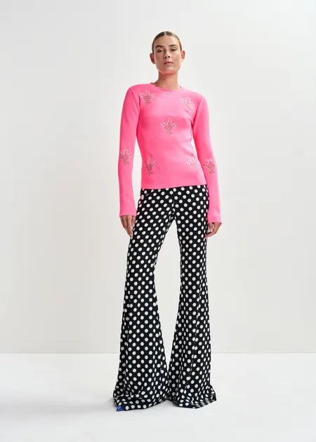 Essentiel Antwerp - Jardens Pink Knitted Sweater w/ Floral Embroideries - Kalifornia Jean Bar