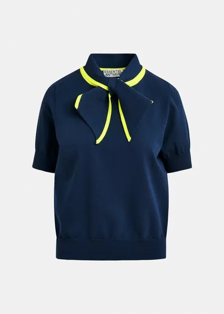 Essentiel Antwerp - Jondra Navy Fine - Knit Polo w/ Bright Yellow Scarf Collar - Kalifornia Jean Bar