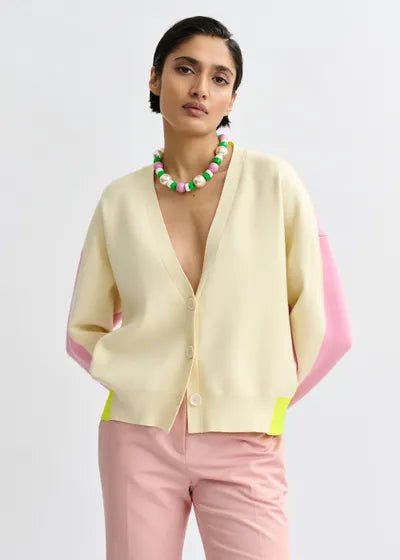 Essentiel Antwerp - Off - White Pink Yellow Colorblock Cardigan - Kalifornia Jean Bar