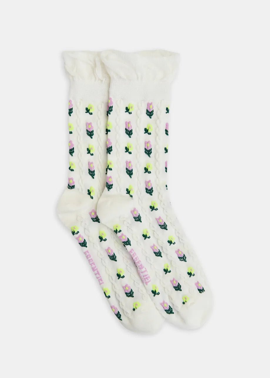 Essentiel Antwerp - Off - White Ruffled Floral Jacquard Socks - Kalifornia Jean Bar