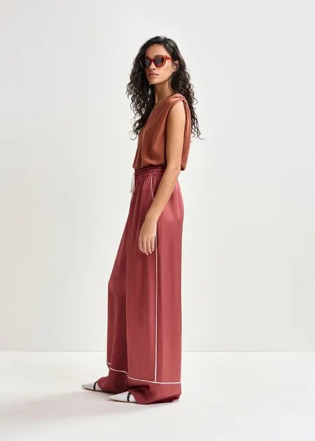 Essentiel Antwerp - Rust Wide Leg Pants w/ Contrast Stitching Burnt Coral - Kalifornia Jean Bar