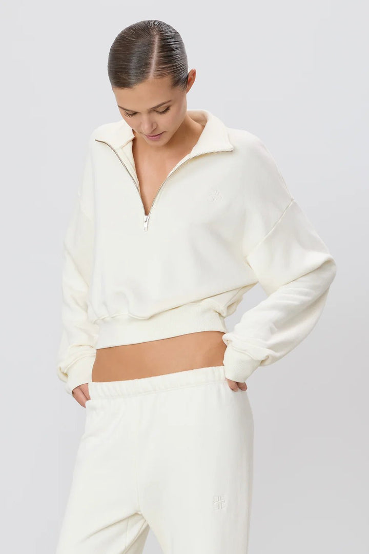 Éterne - Cream Half - Zip Cropped Sweatshirt - Kalifornia Jean Bar