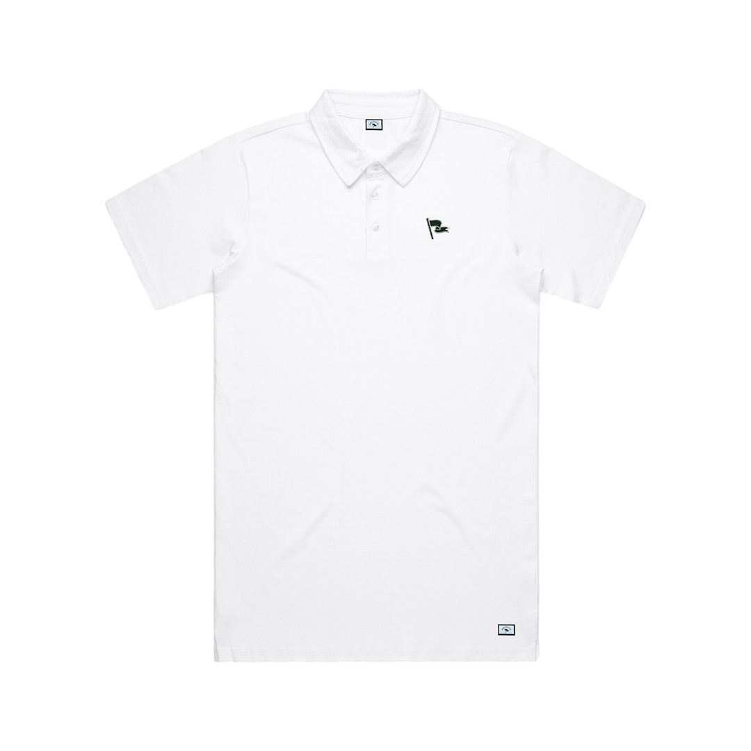 Fade Golf Co. - Flagstick Polo in White/Pine Green - Kalifornia Jean Bar