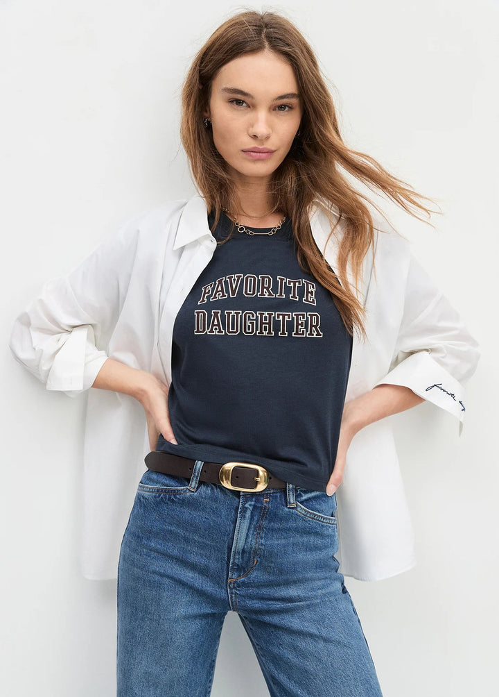 Favorite Daughter - Navy/Burgundy Collegiate Cropped Tee - Kalifornia Jean Bar