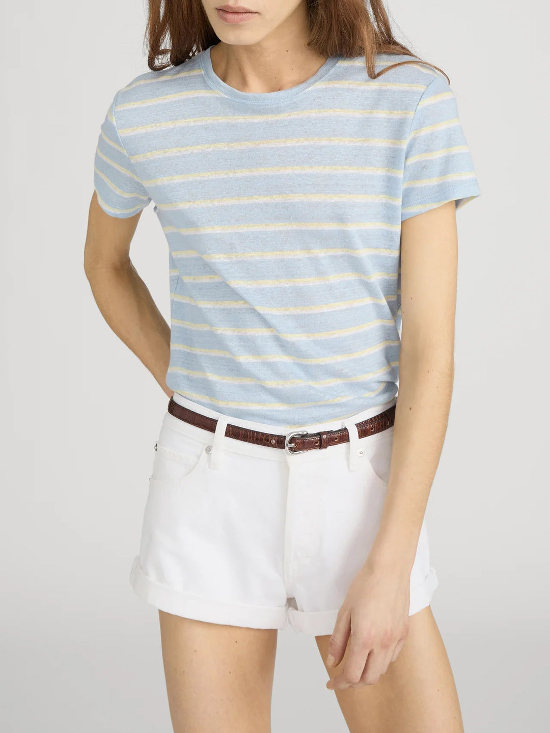 Frame - Linen Baby Tee Chambray Blue Multi - Kalifornia Jean Bar