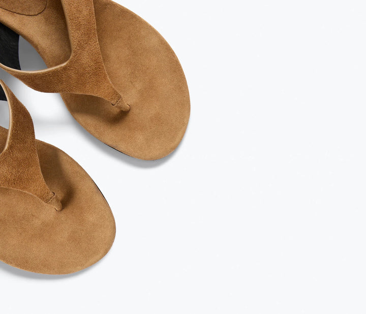 Freda Salvador - Kat Chestnut Suede Heeled Leather Thong - Kalifornia Jean Bar