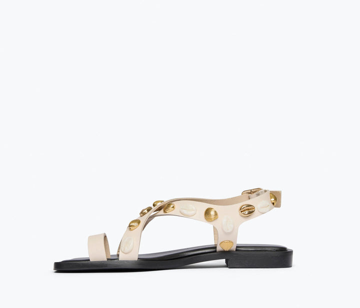 Freda Salvador - Paxton Sandal in Bone Calf w/ Gold Shells - Kalifornia Jean Bar