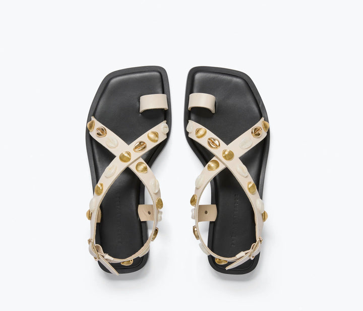 Freda Salvador - Paxton Sandal in Bone Calf w/ Gold Shells - Kalifornia Jean Bar