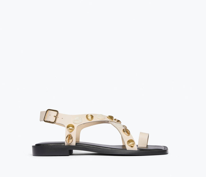 Freda Salvador - Paxton Sandal in Bone Calf w/ Gold Shells - Kalifornia Jean Bar