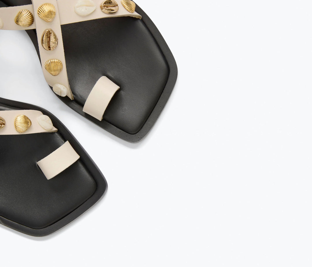 Freda Salvador - Paxton Sandal in Bone Calf w/ Gold Shells - Kalifornia Jean Bar
