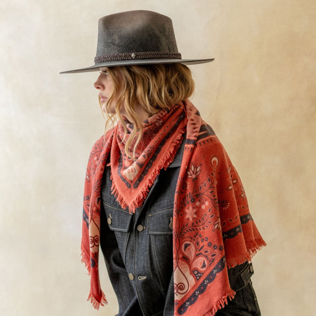Freya - Cranberry Rose Celestial Bird Cashmere Bandana Sweater Wrap - Kalifornia Jean Bar