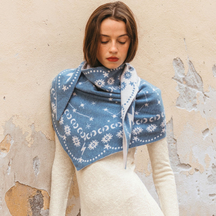 Freya - Denim / Ivory Nebula Triangle Scarf - Kalifornia Jean Bar
