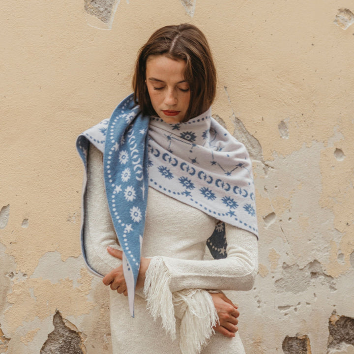 Freya - Denim / Ivory Nebula Triangle Scarf - Kalifornia Jean Bar