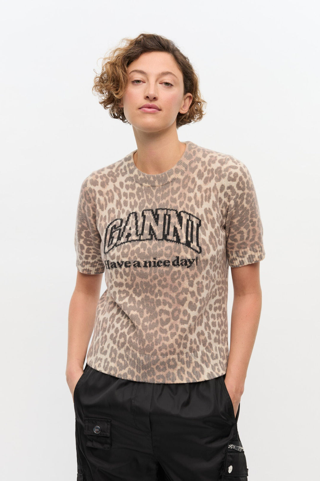 Ganni - Leopard Wool Mix T-Shirt - Kalifornia Jean Bar
