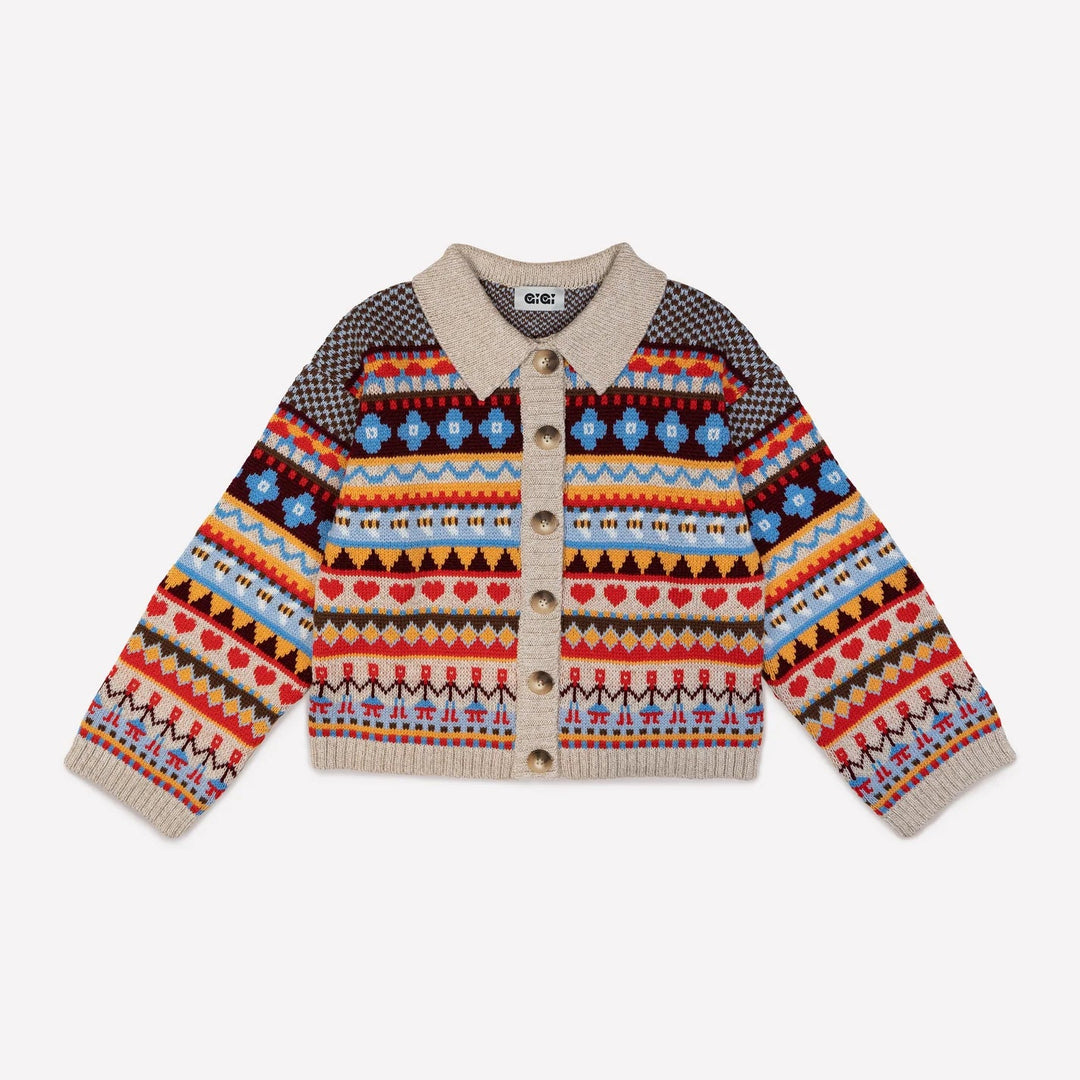GiGi Knitwear - Beige Multicolor Bee Garden Cardigan - Kalifornia Jean Bar