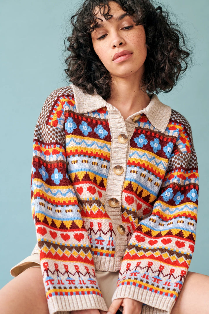 GiGi Knitwear - Beige Multicolor Bee Garden Cardigan - Kalifornia Jean Bar