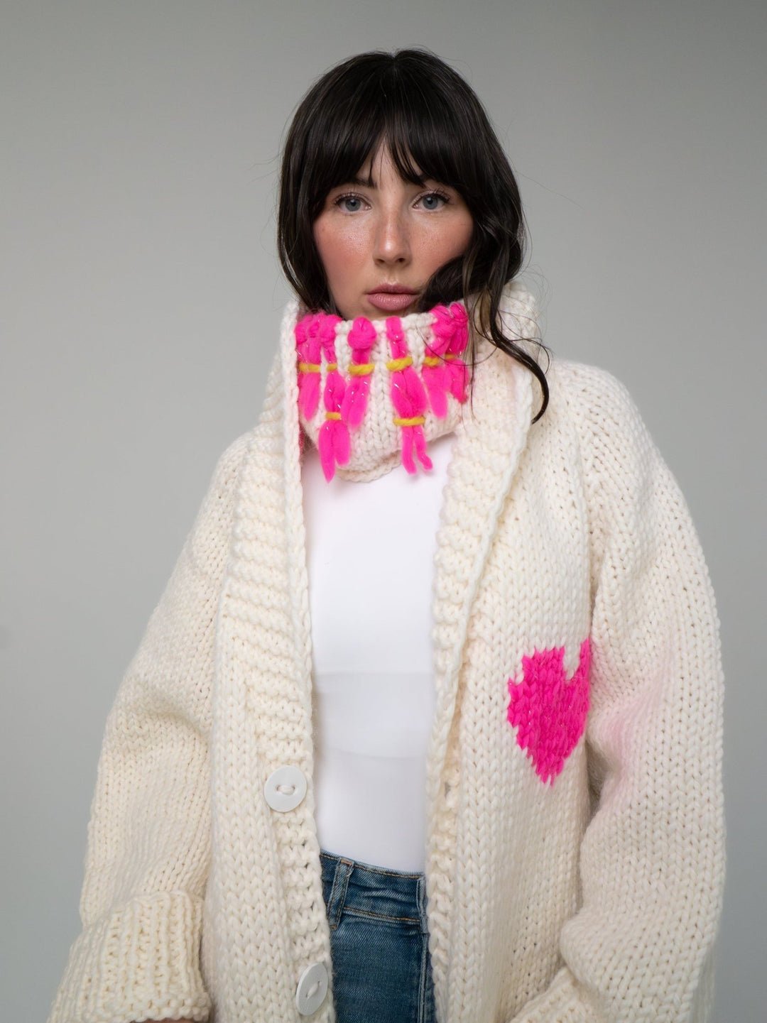 GoGo - Heart Jacket in Snow/Hot Pink - Kalifornia Jean Bar