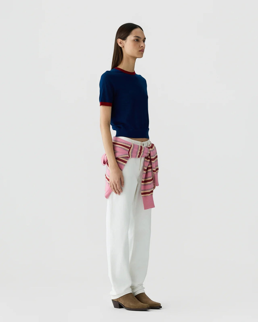 Guest in Residence - Airy Ringer Tee Navy Carmine - Kalifornia Jean Bar