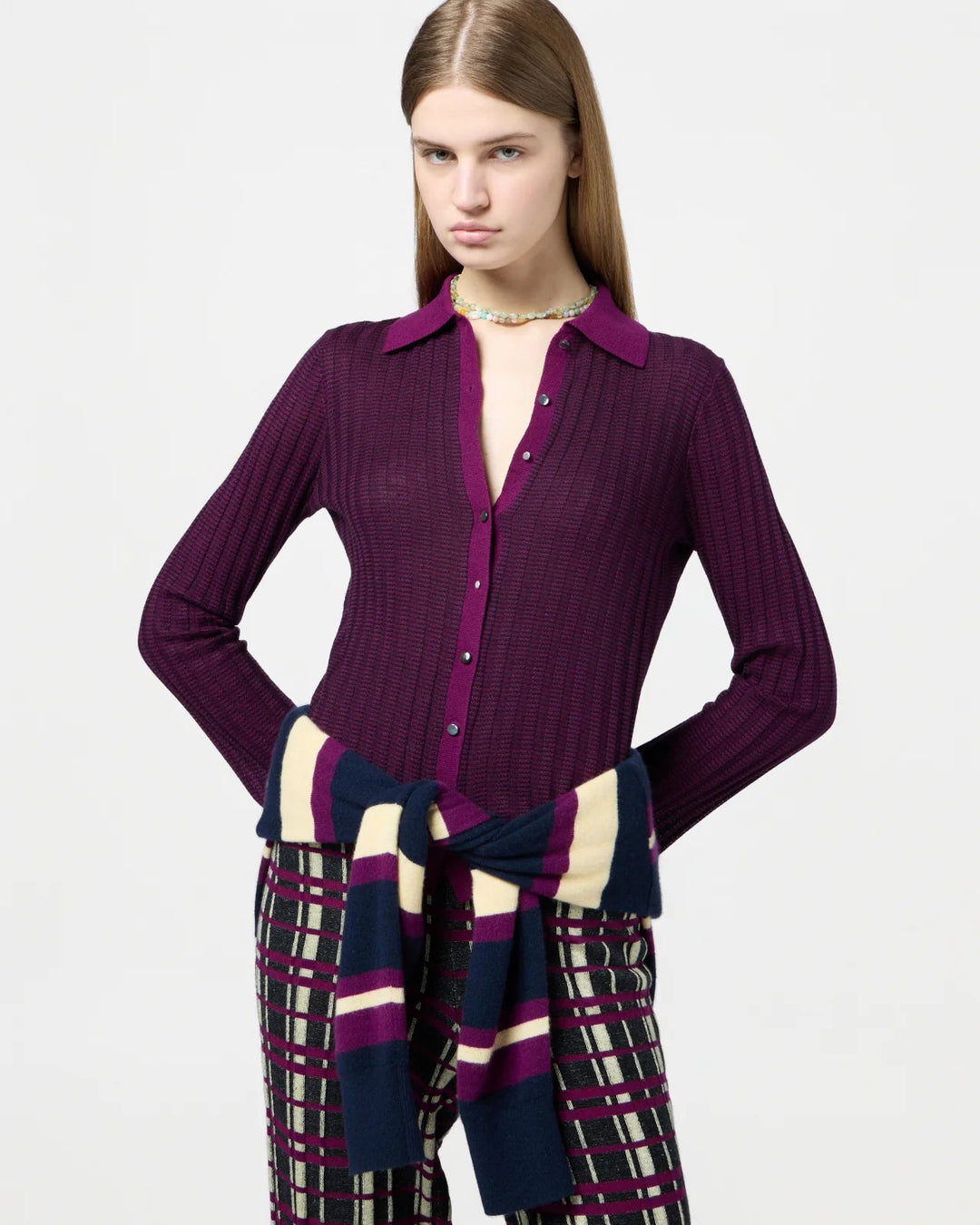 Guest in Residence - Fine Stripe Shirt in Aubergine/Black - Kalifornia Jean Bar