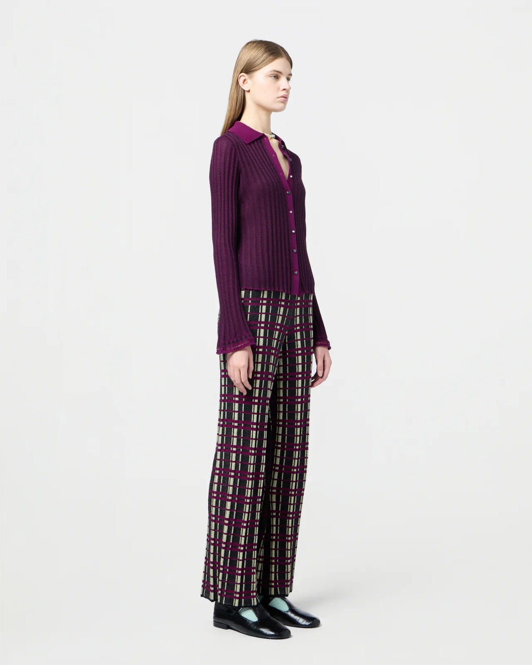Guest in Residence - Fine Stripe Shirt in Aubergine/Black - Kalifornia Jean Bar